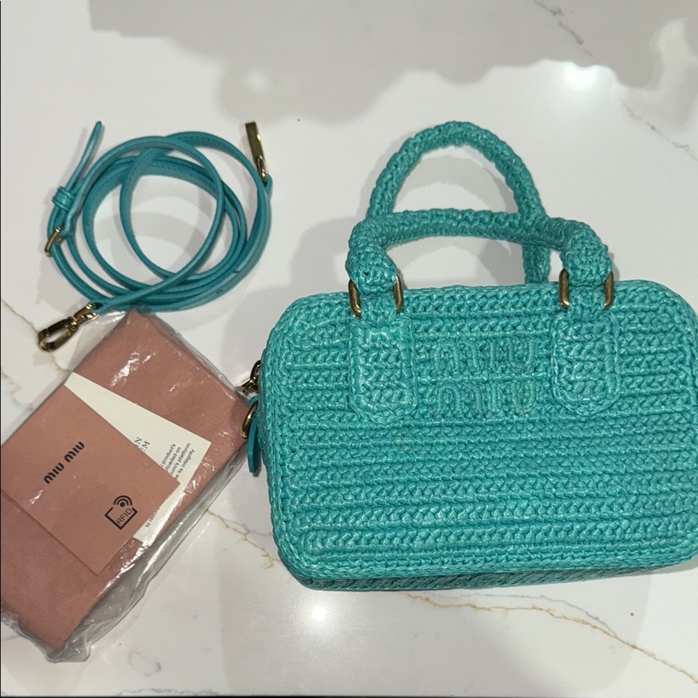 Miu Miu Teal Raffia Bag NWT
